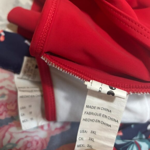 2pc Cocoship Red Ruffle Bikini Top & High-Waisted Floral Swim Bottoms Set 3X 16 - Picture 4 of 5
